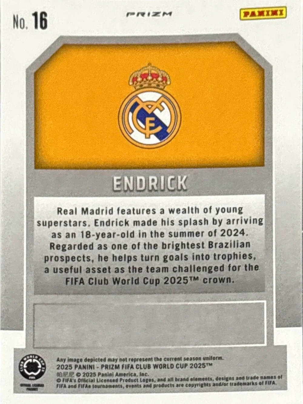 Panini Prizm New Era Endrick Rookie Soccer Card